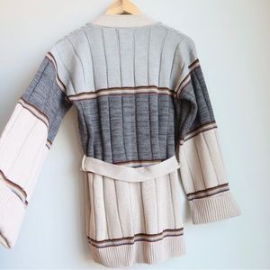 vintage | chunky cable knit stripe matching belt cardigan sweater - women large